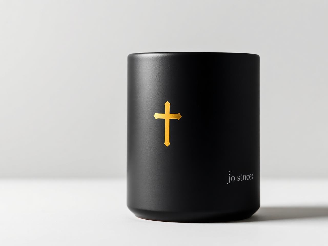 Matte black Christian mug with gold cross